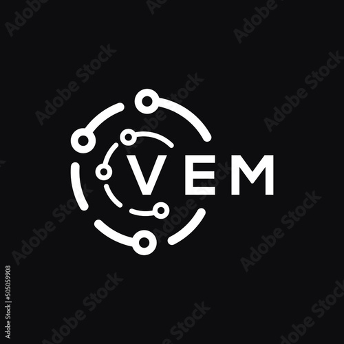 VEM technology letter logo design on black  background. VEM creative initials technology letter logo concept. VEM technology letter design.