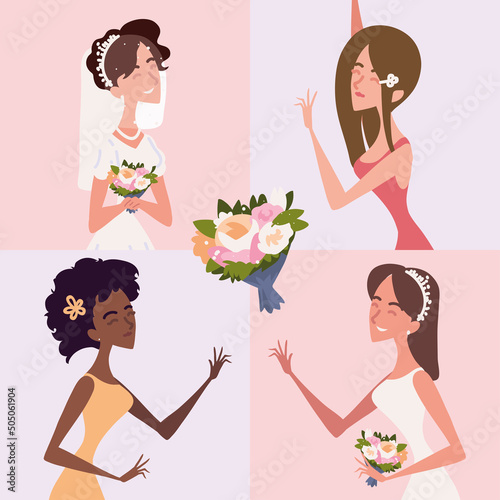 set of bride and bridesmaids