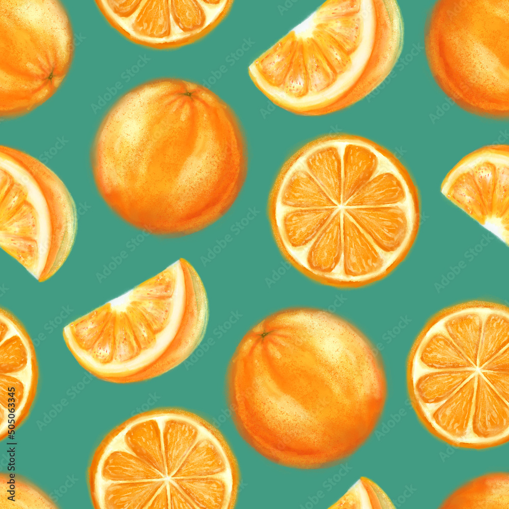 Juicy oranges seamless pattern. Bright summer design in a watercolor style. Juicy oranges seamless pattern. Bright summer design in a watercolor style.