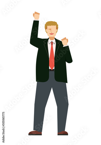 ガッツポーズの白人系男性ビジネスマンのイラストセット8等身　fist pump
