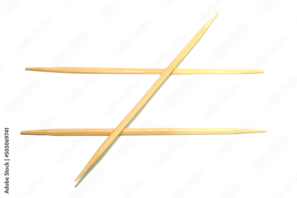 Set Three toothpicks to not equal. Mathematics symbol on white Background.