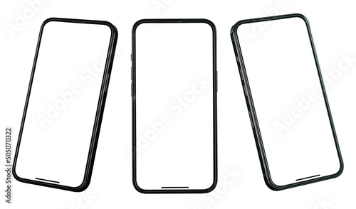 Smartphone frameless mockup. Studio shot of Smartphone with blank screen for Infographic Global Business web site design app -include clipping pat	