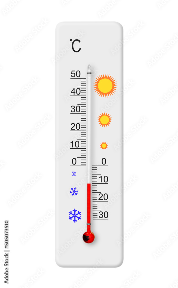 Celsius scale thermometer isolated on white background. Ambient temperature minus 10 degrees Celsius scale thermometer isolated on white background. Ambient temperature minus 10 degrees
