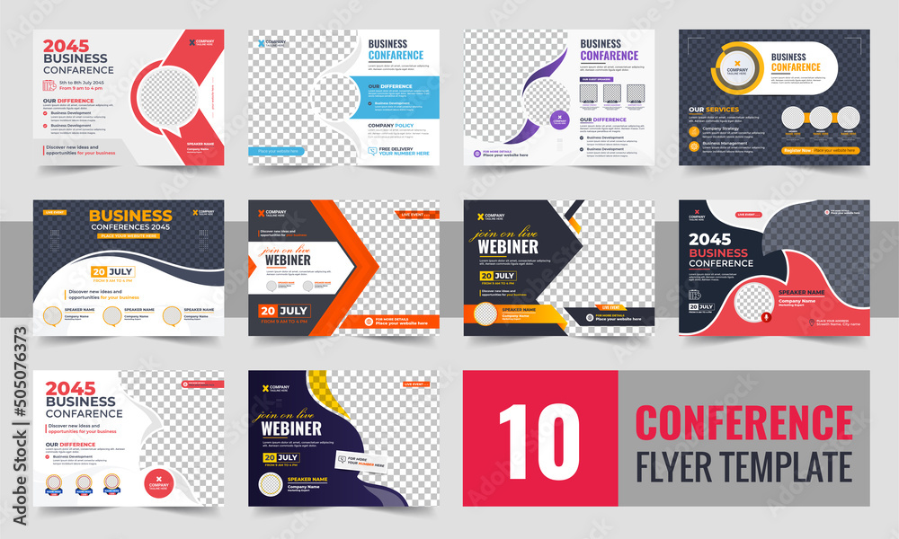 Conference flyer and invitation banner template design, Annual corporate business workshop, meeting & training promotion poster, Online digital marketing horizontal cover layout bundle - obrazy, fototapety, plakaty 