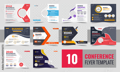 Conference flyer and invitation banner template design, Annual corporate business workshop, meeting & training promotion poster, Online digital marketing horizontal cover layout bundle
