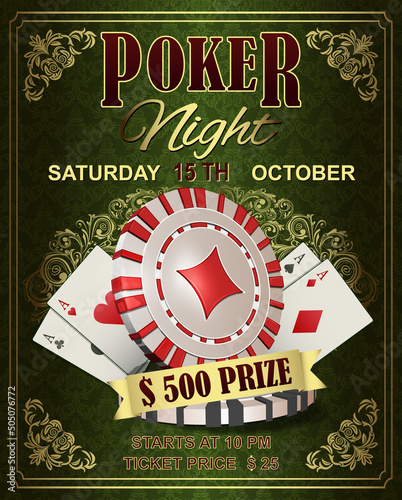 Poker Night vintage poster.Vector illustration.