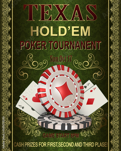 Poker Tournament vintage poster.Vector illustration.