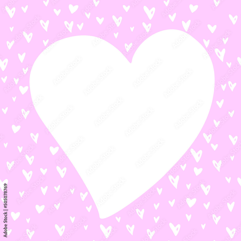Vector frame, border of heart shape. Simple romance symbol of love in doodle, background, decoration for invitation, Valentine's day, greeting card, wedding