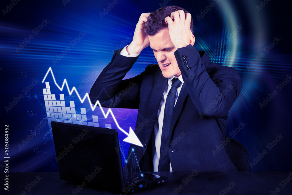 Desperate manager look at declining financial chart Desperate manager look at declining financial chart