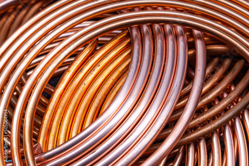 New copper twisted pipes of the same diameter.