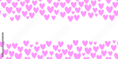 Vector cute background, frame of pink small hearts. Horizontal top and bottom edging, border, decoration for Valentine's day, love design