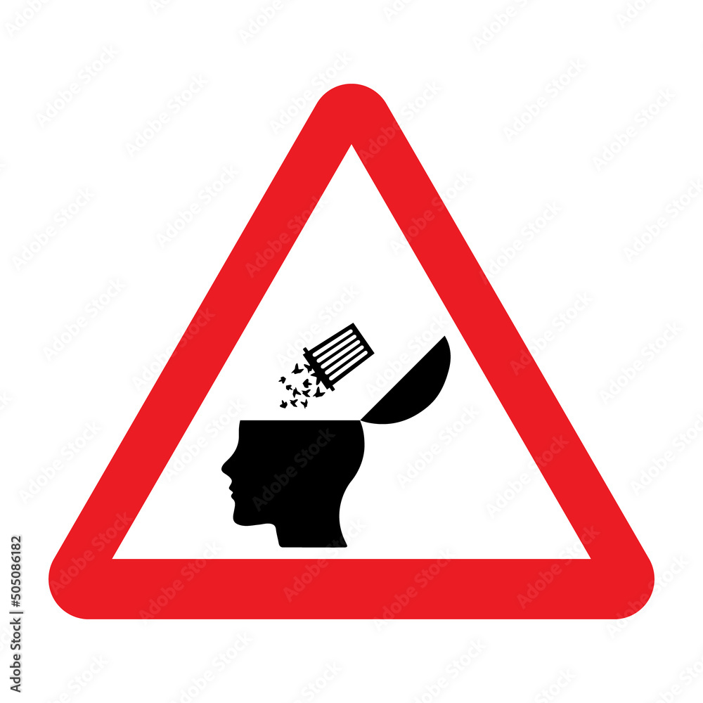 Brainwashing warning sign. Vector illustration of red sign with open