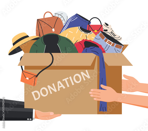 Cardboard Box full of Clothes and Accessories.
