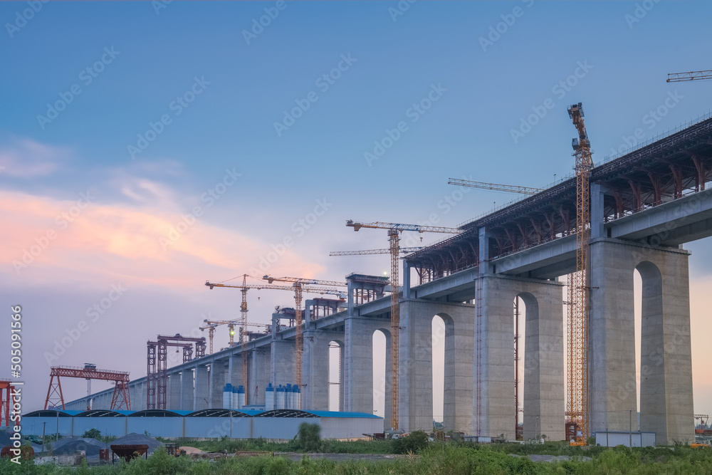Yangtze River Bridge and natural scenery under construction in Suzhou, China Yangtze River Bridge and natural scenery under construction in Suzhou, China