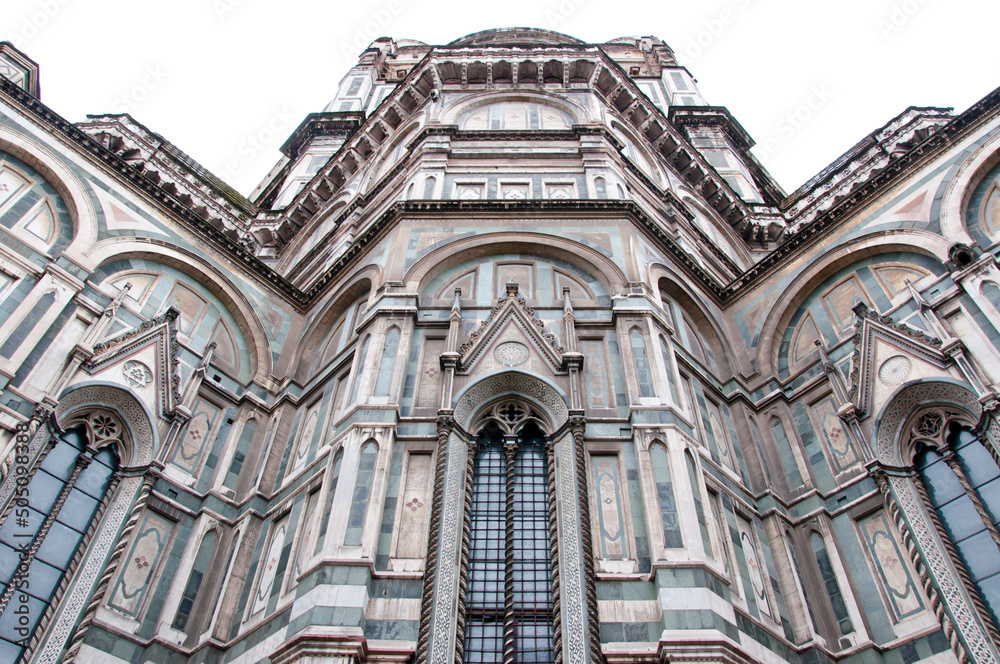 Polychrome marble facade exterior of Florence Cathedral Duomo architecture in Italy