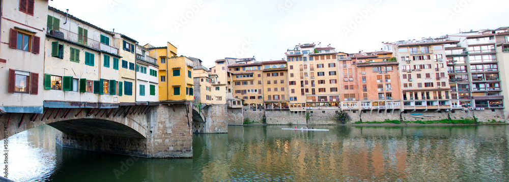 Ponte Vecchio bridge architecture over Arno river in Italy, Florence