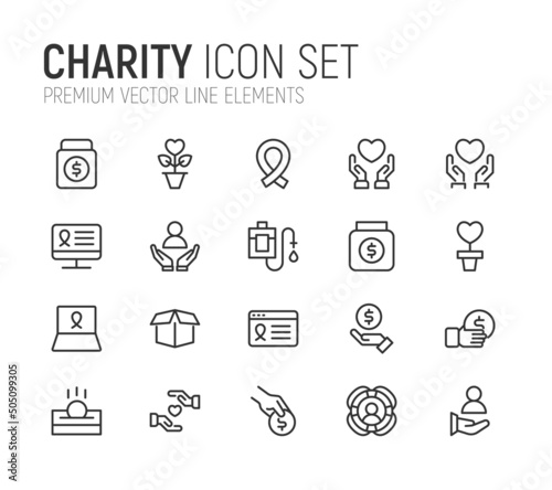 Simple line set of charity icons.