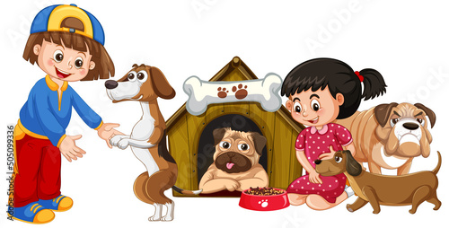 Children playing with their dogs