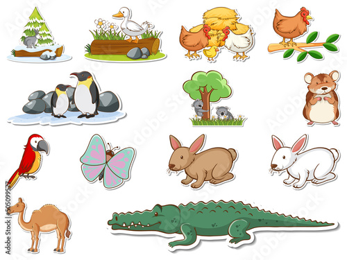 Sticker set of cartoon wild animals