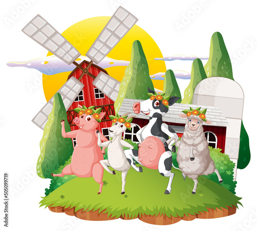 Happy animals in farm cartoon