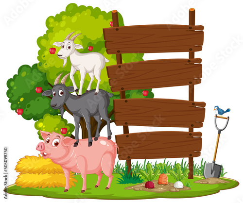 Empty banner template with farm animals