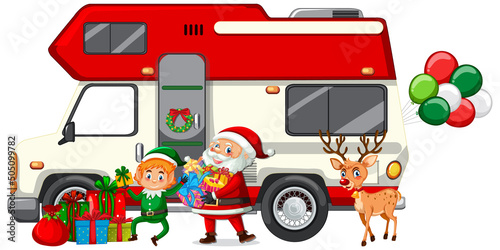 Santa driving van to delivery Christmas gifts