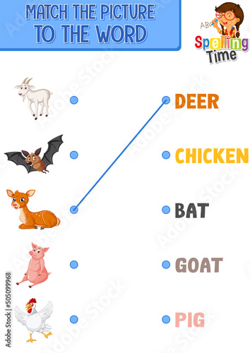 Word to picture matching worksheet for children