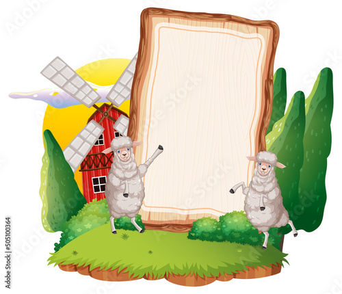 Empty banner template with farm animals