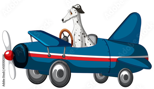 A dog driving plane on white background