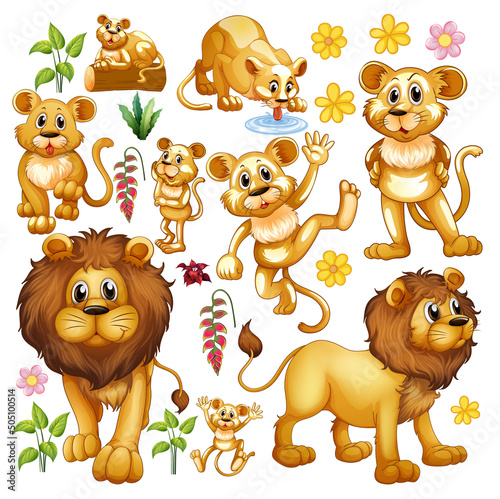 Cute animals set on white background