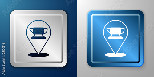 White Blacksmith anvil tool icon isolated on blue and grey background. Metal forging. Forge tool. Silver and blue square button. Vector