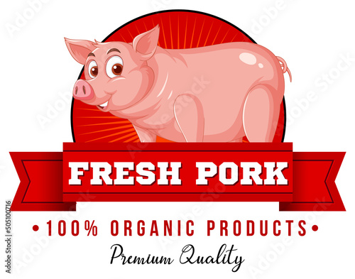 Pig cartoon character logo for pork products