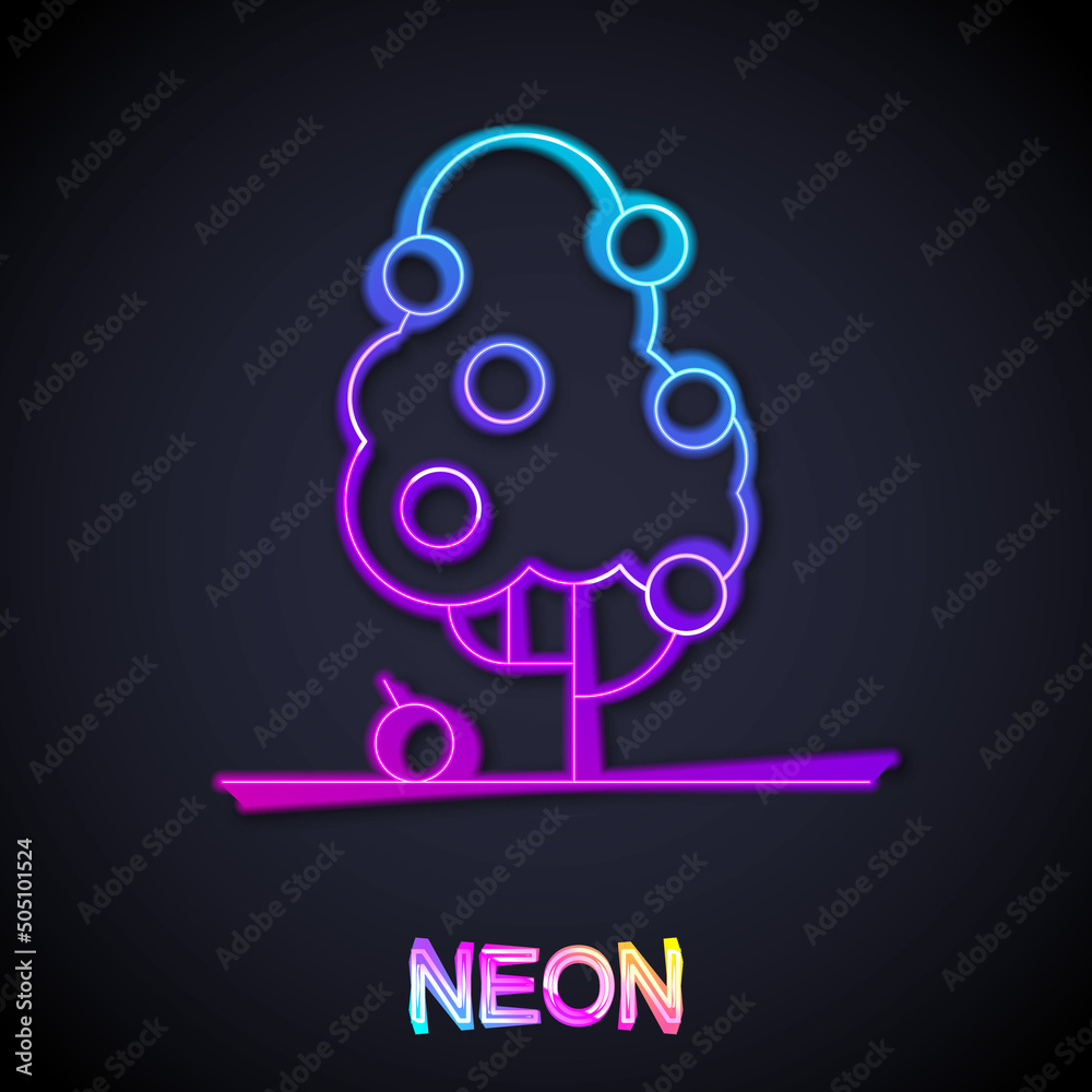 Glowing neon line Fruit tree icon isolated on black background. Agricultural plant. Organic farm product. Fruit garden. Gardening theme. Vector Glowing neon line Fruit tree icon isolated on black background. Agricultural plant. Organic farm product. Fruit garden. Gardening theme. Vector