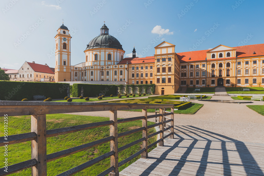 Jaromerice nad Rokytnou castle. Baroque aristocratic residence and together with the castle church of St. Margaret it forms the dominant feature and symbol of the town of Jaromerice nad Rokytnou