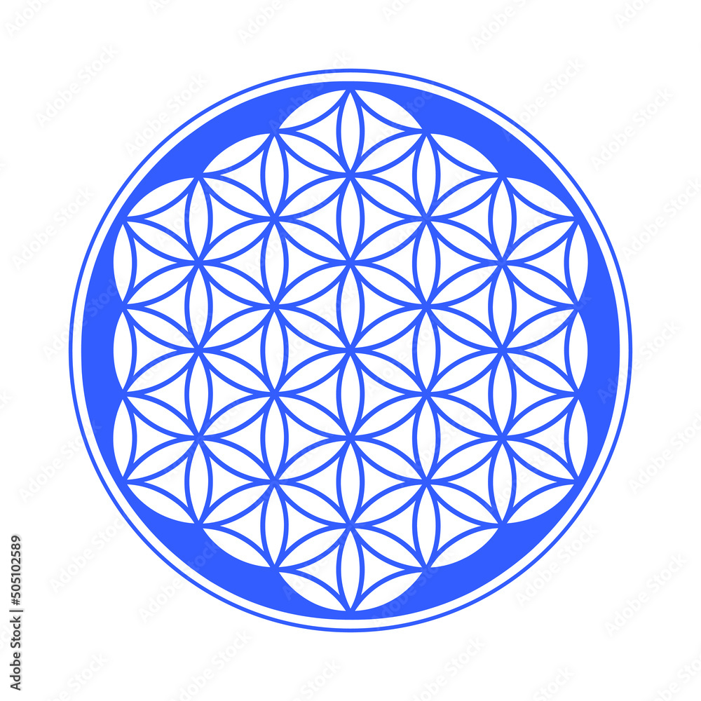 Obraz premium Sign of a flower of life, a pattern of blue circles