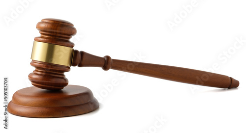 Fotografie, Obraz Wooden judge gavel isolated on white background