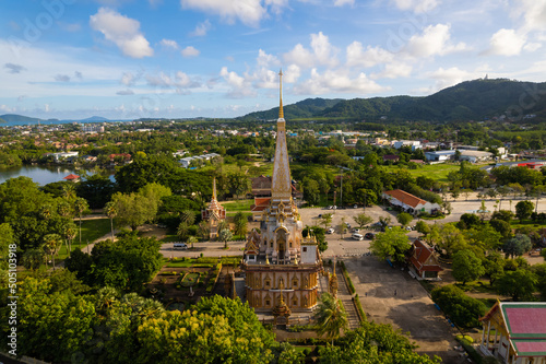 Aerial view of Chalong Temple, Phuket, Thailand