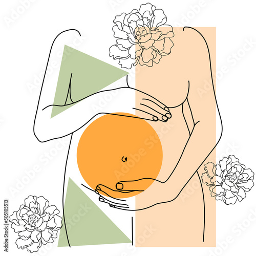 Pregnant belly outline. Pregnant woman symbol. Abstract vector illustration