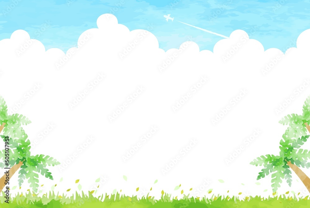 爽やかな青空とヤシの木の風景イラスト
