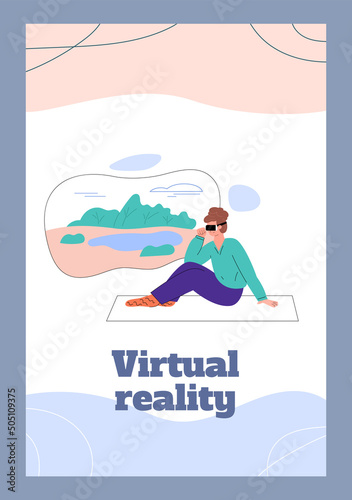 VR game and augmented reality simulation application, flat vector illustration. © Kudryavtsev