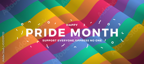 happy pride month text on on waving rainbow pride Flag texture background vector design