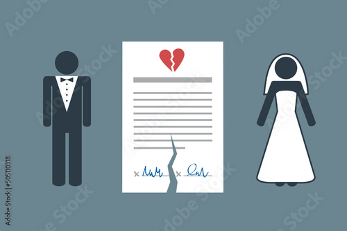 separation divorce pictogram info graphic with torn marriage contract