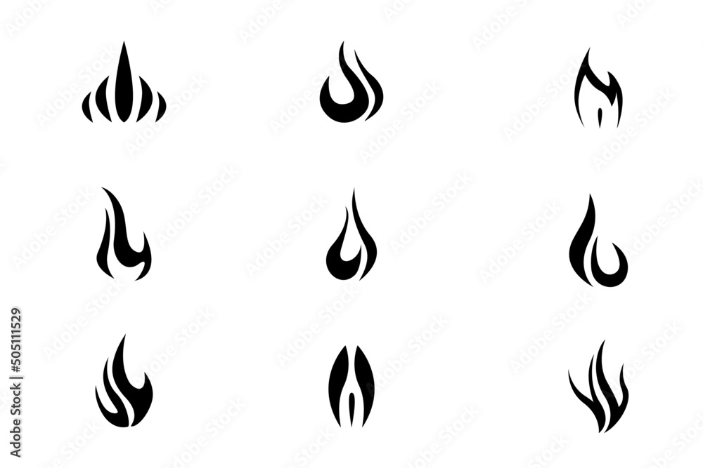 set of fire logo templates design black white set of fire logo templates design black white