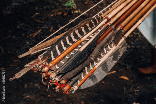 Hand made feathered indian arrows photo