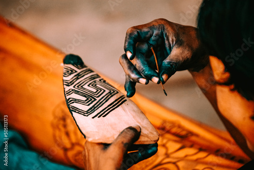 Εκτύπωση καμβά Hand painting geometrical tribal art of the Asurini indigenous tribe