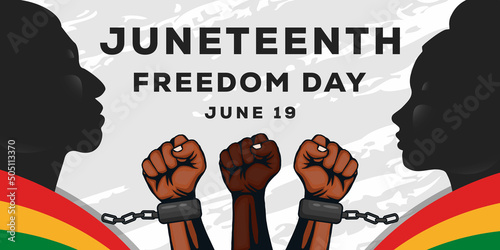 juneteenth background with two silhouette african people and hands