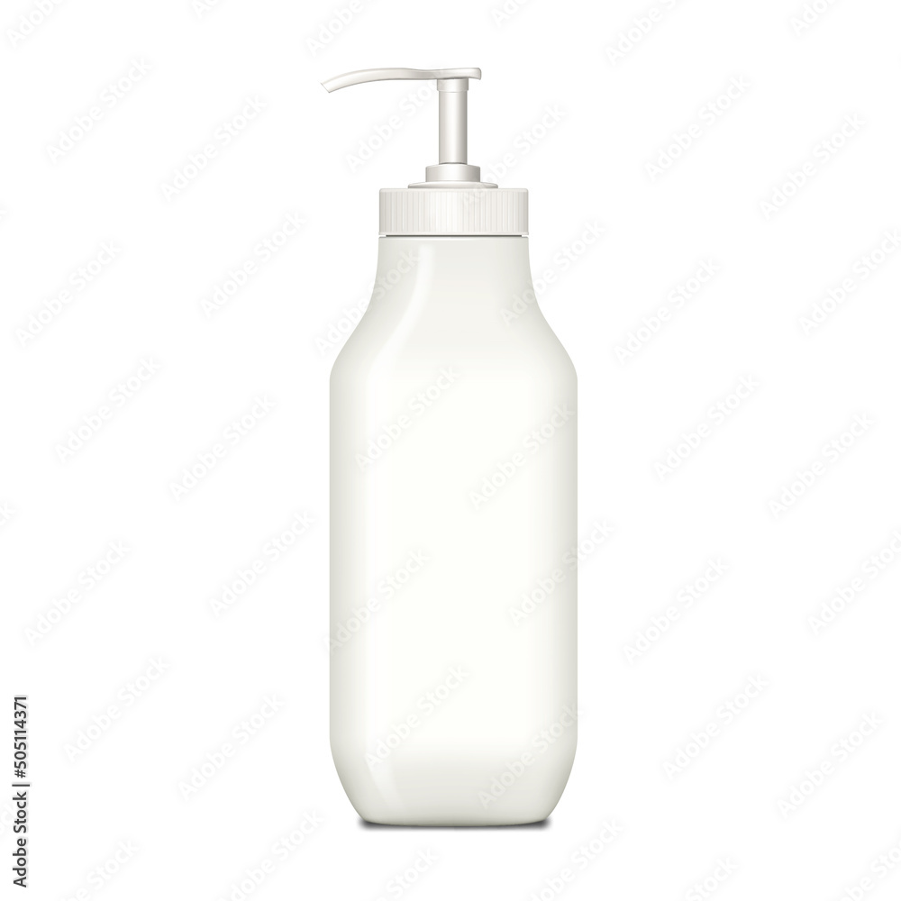 White blank plastic cosmetic bottle with pump dispenser realistic mockup. Cream, lotion, gel, milk or other beauty product container vector mock-up. Template for design White blank plastic cosmetic bottle with pump dispenser realistic mockup. Cream, lotion, gel, milk or other beauty product container vector mock-up. Template for design