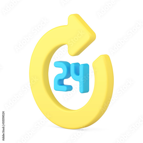 Isometric yellow twenty four hours circle arrow support service hotline helpline 3d icon vector