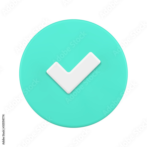 Green glossy rounded button agree complete to do positive voting checkmark realistic 3d icon vector