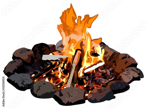 Campfire template cartoon vector drawing fire flames illustration object isolated background embers spark ash charcoal burning firewood camping flat design art concept outdoor activity wood bonfire 